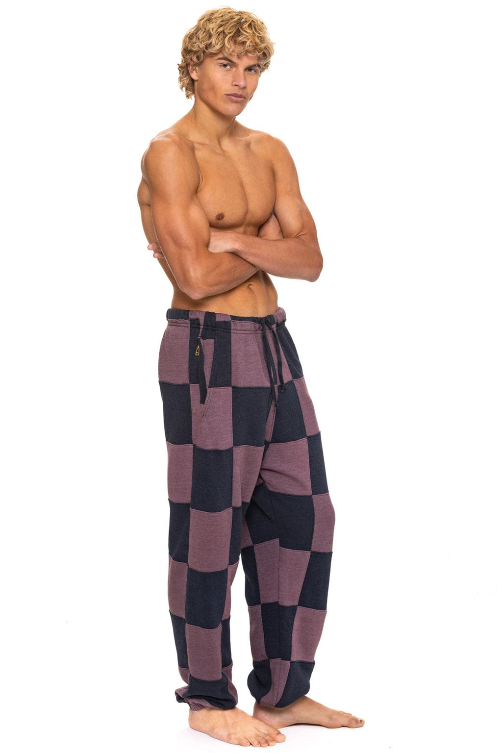 Retro CHECK QUILTED SWEATPANTS - CHARCOAL MOCHA