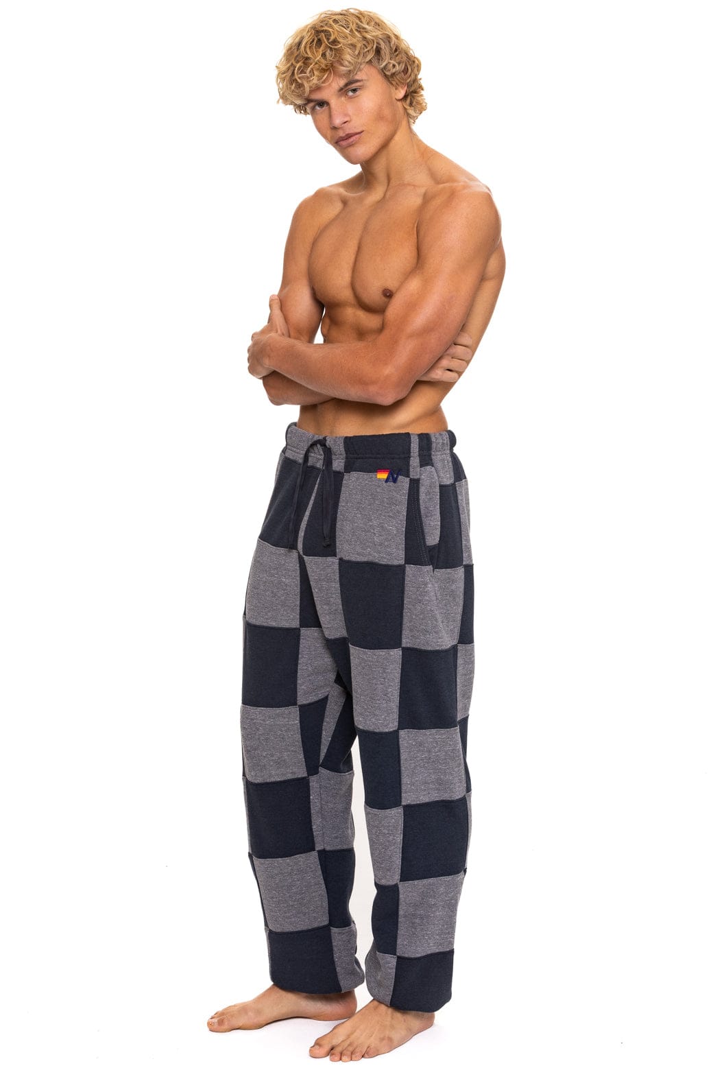 Retro CHECK QUILTED SWEATPANTS - HEATHER CHARCOAL
