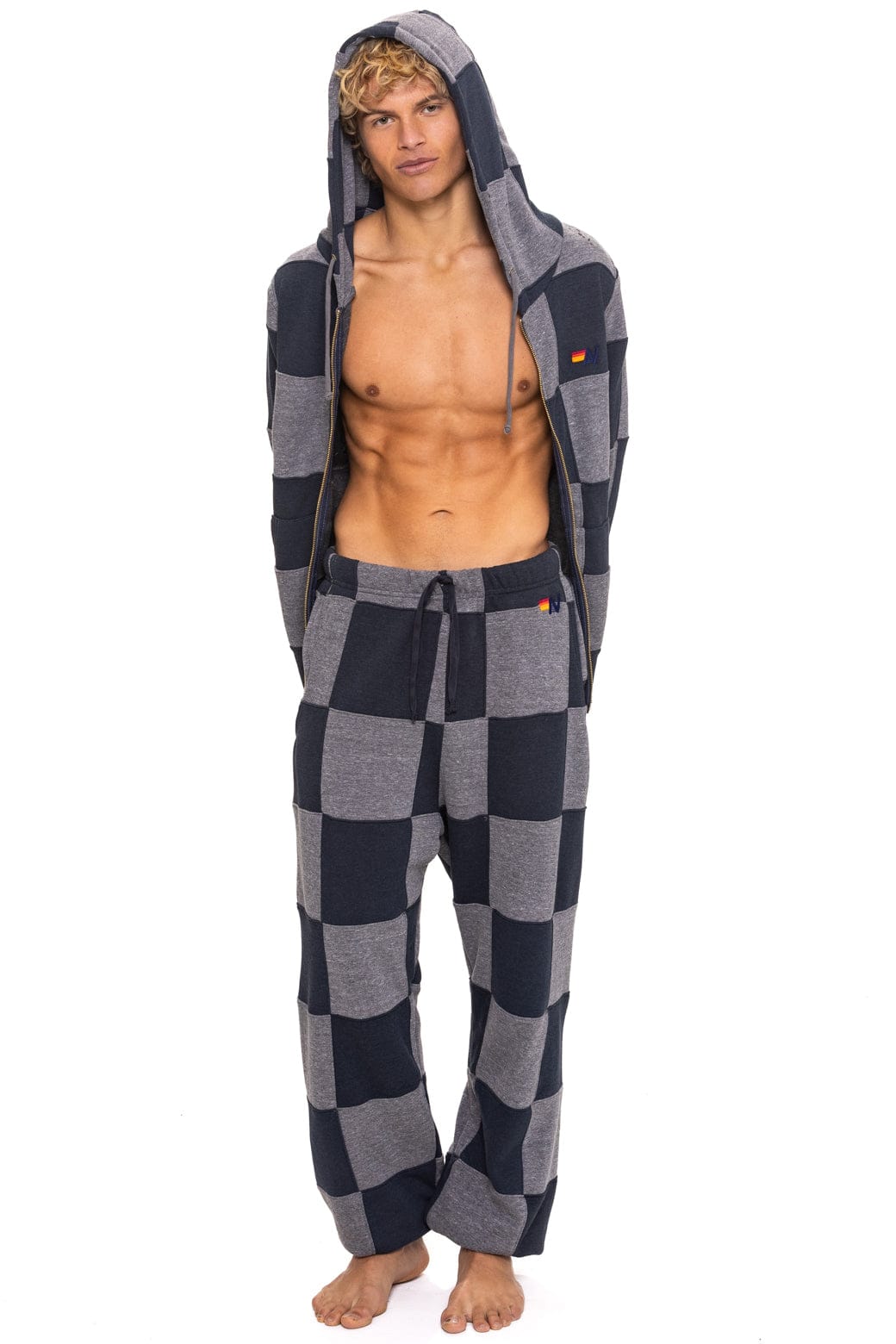 Retro CHECK QUILTED SWEATPANTS - HEATHER CHARCOAL