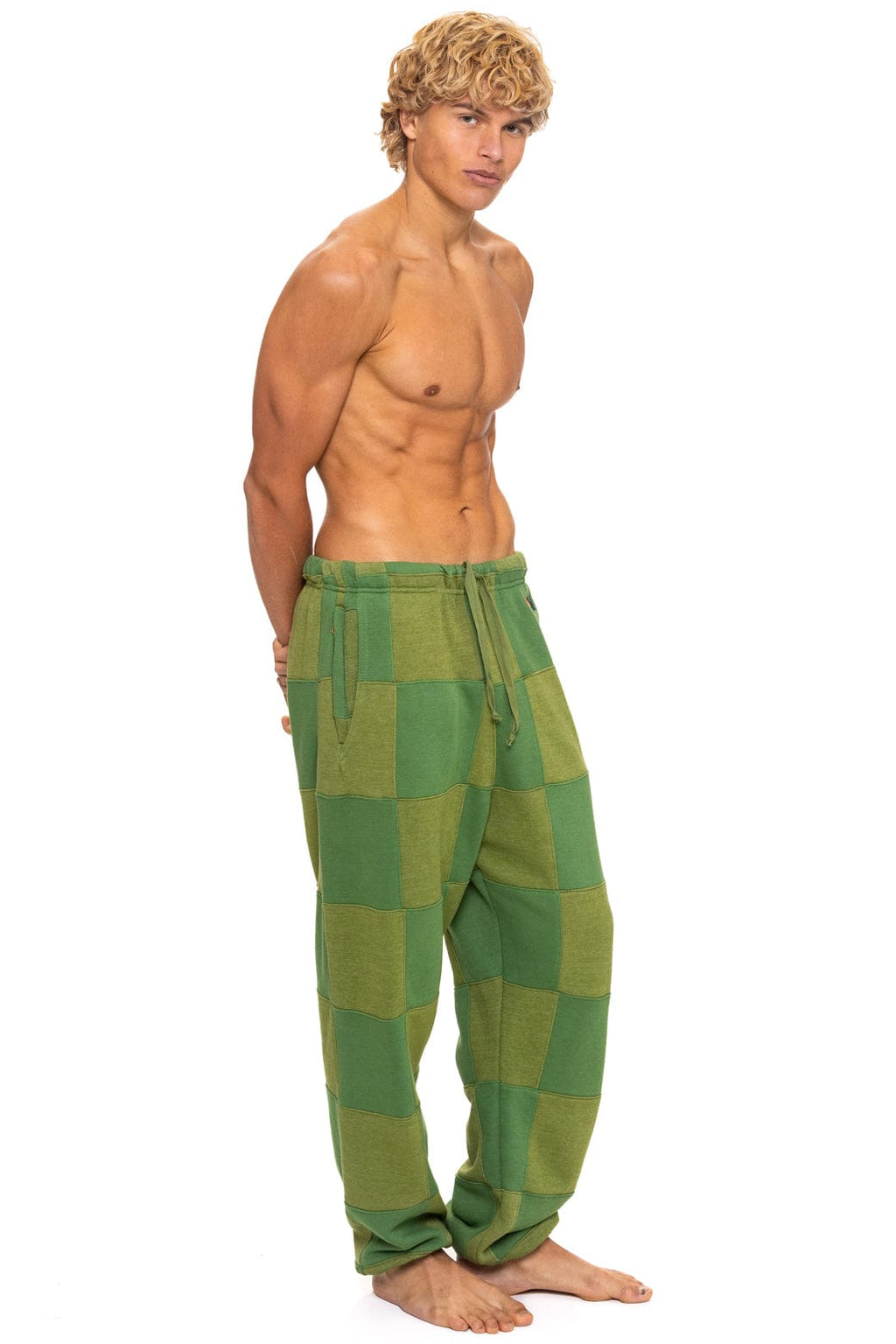Retro CHECK QUILTED SWEATPANTS - JUNGLE GREEN PALM