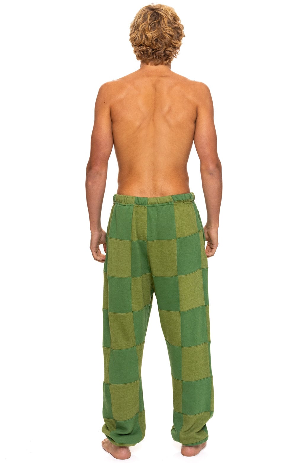 Retro CHECK QUILTED SWEATPANTS - JUNGLE GREEN PALM