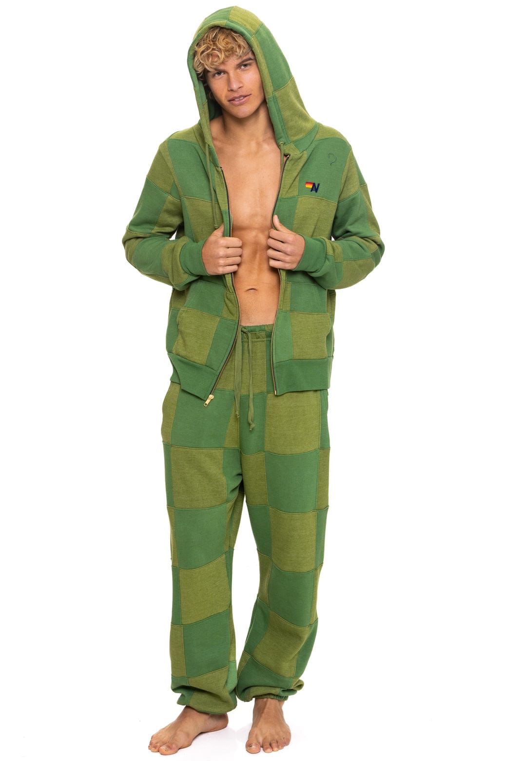 Retro CHECK QUILTED SWEATPANTS - JUNGLE GREEN PALM