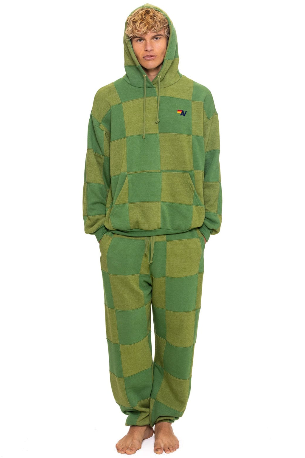 Retro CHECK QUILTED SWEATPANTS - JUNGLE GREEN PALM