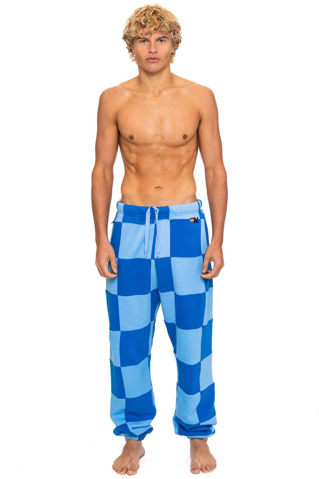 Retro CHECK QUILTED SWEATPANTS - SKY ADVENTURE BLUE