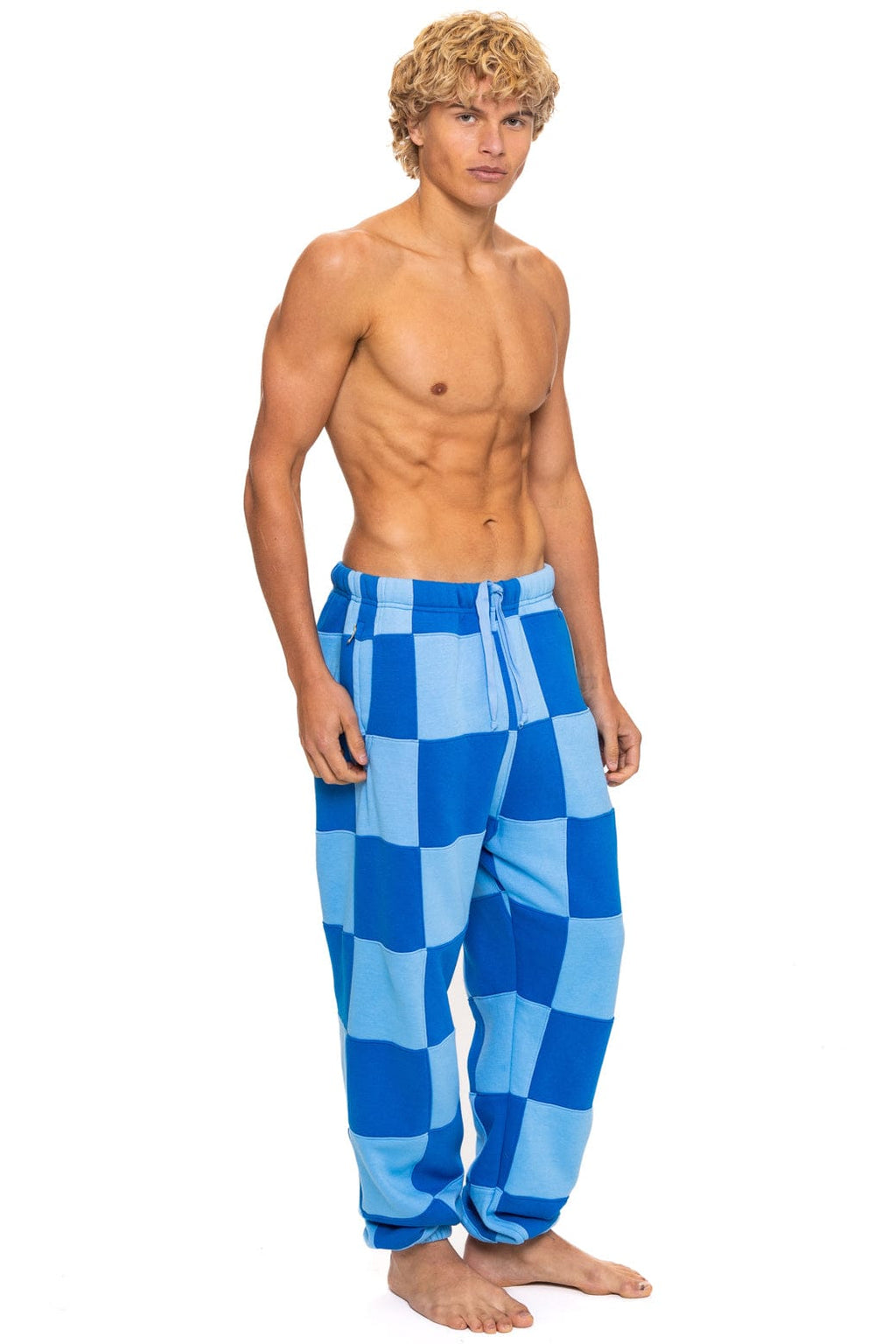 Retro CHECK QUILTED SWEATPANTS - SKY ADVENTURE BLUE