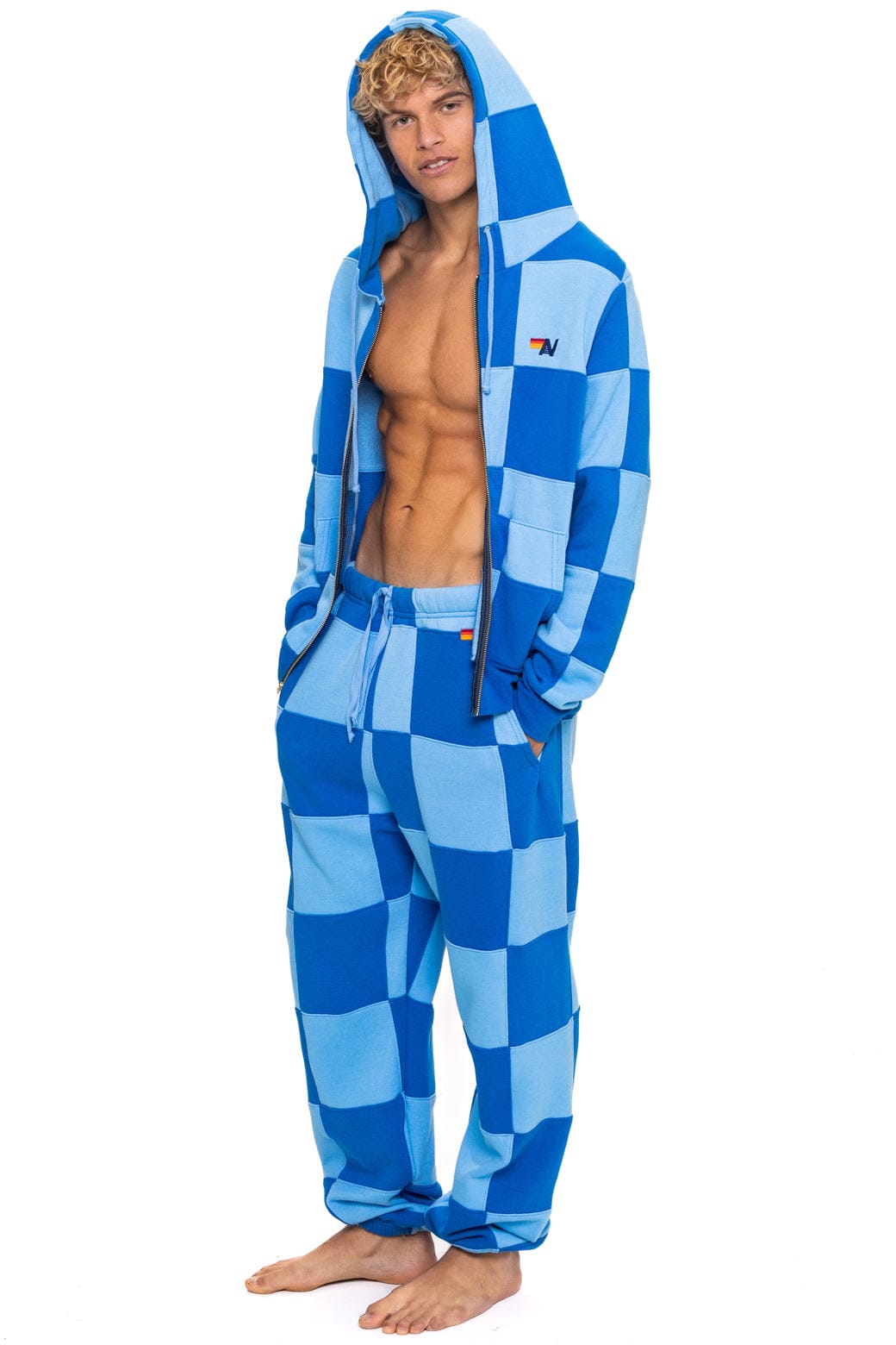 Retro CHECK QUILTED SWEATPANTS - SKY ADVENTURE BLUE