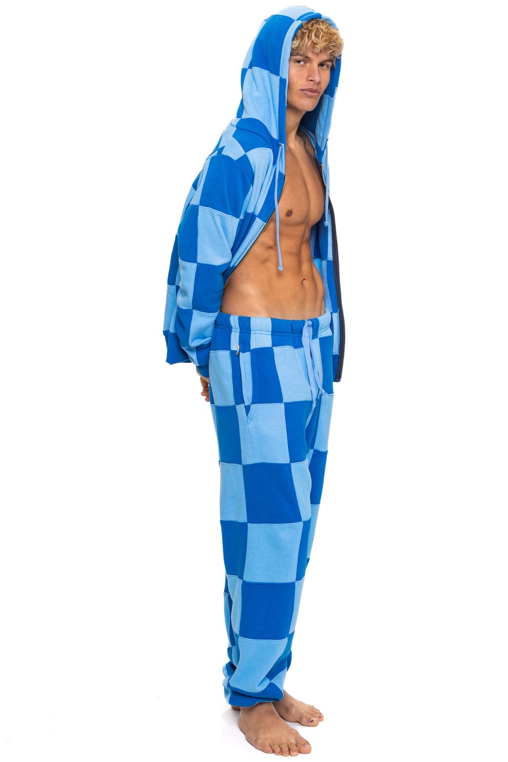 Retro CHECK QUILTED SWEATPANTS - SKY ADVENTURE BLUE