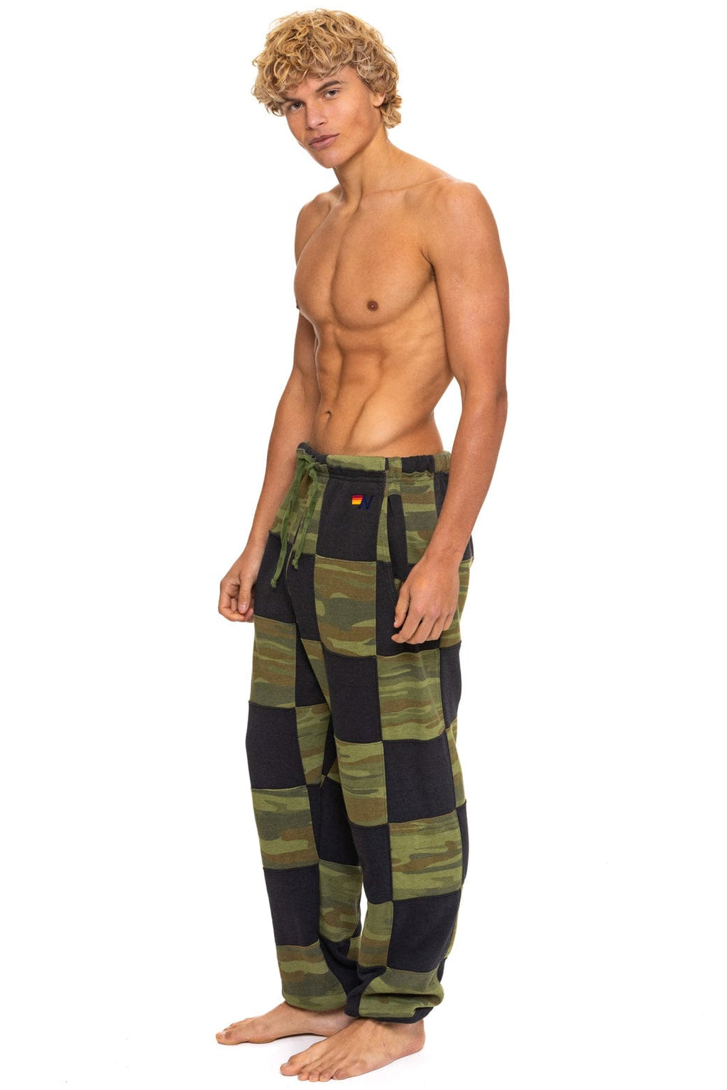 Retro CHECK QUILTED SWEATPANTS - SMOKE CAMO