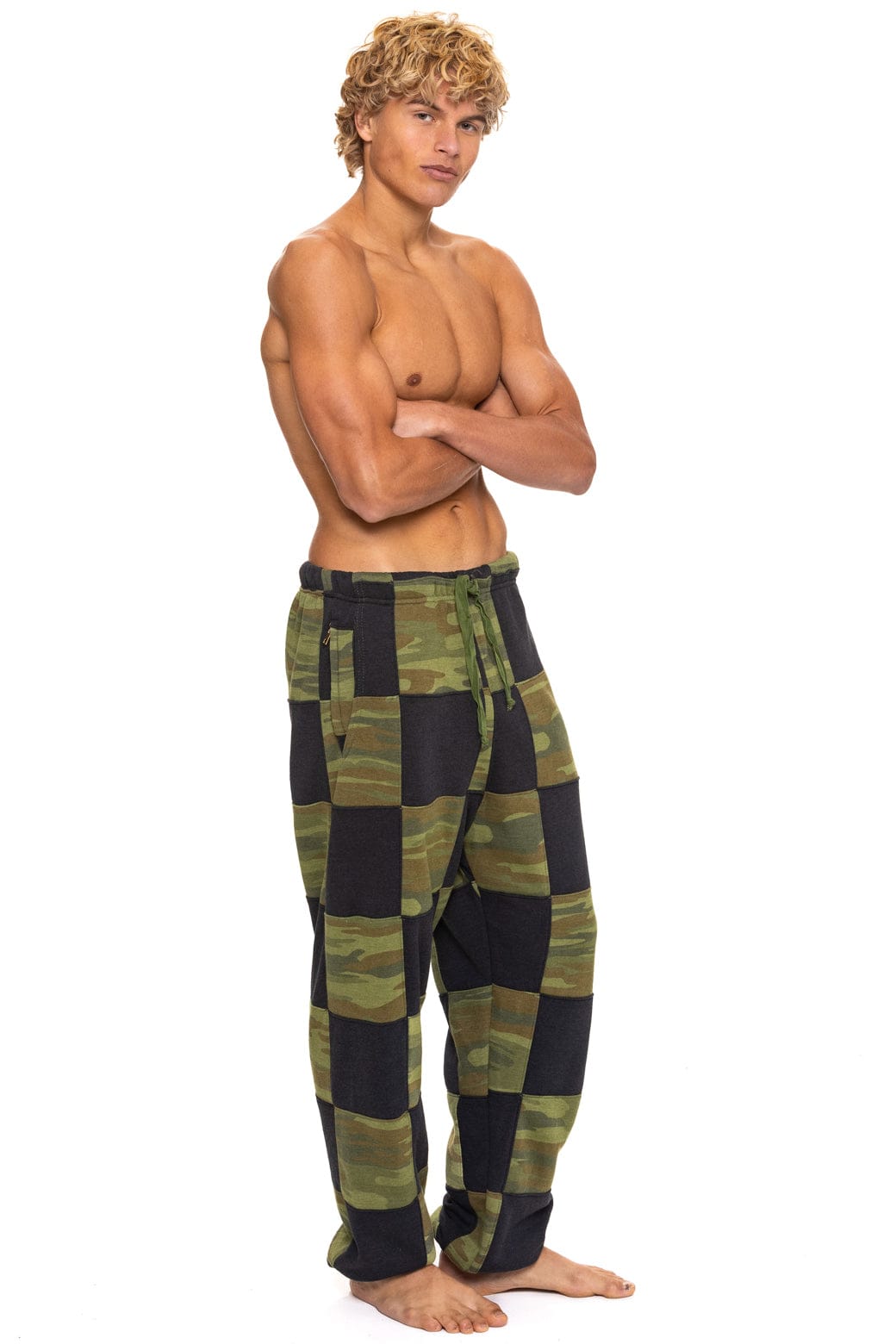 Retro CHECK QUILTED SWEATPANTS - SMOKE CAMO