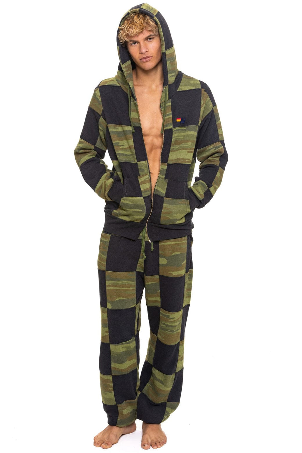 Retro CHECK QUILT ZIP HOODIE - SMOKE CAMO