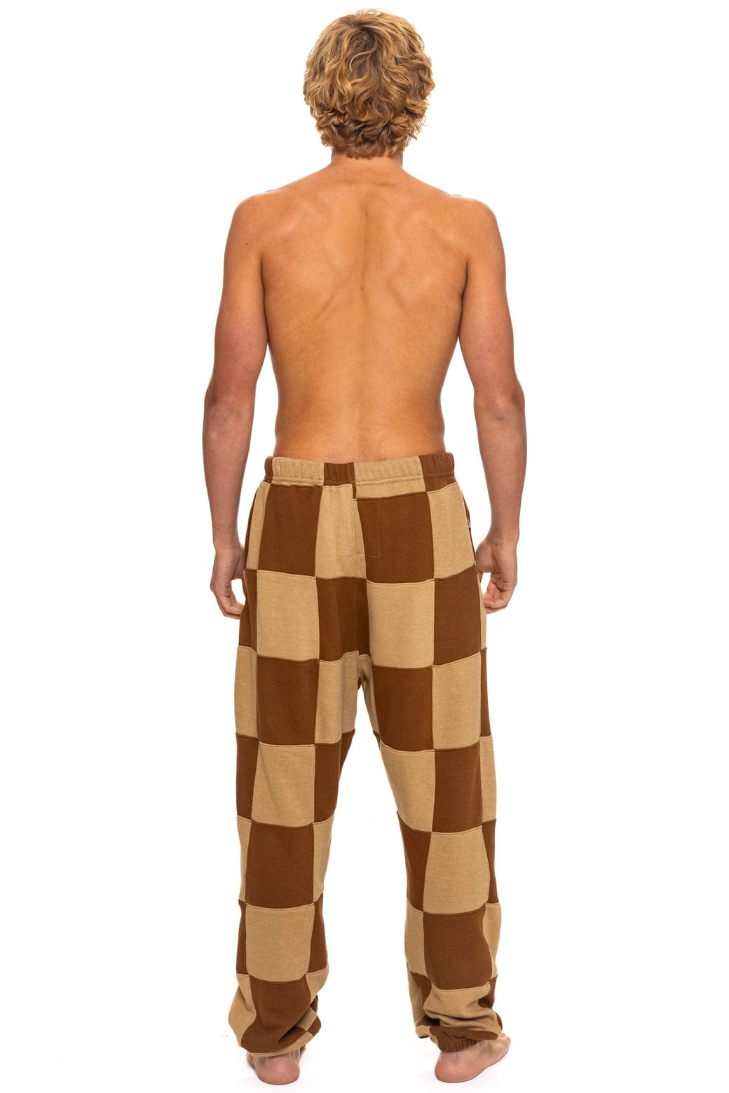 Retro CHECK QUILTED SWEATPANTS - TAN CINNAMON