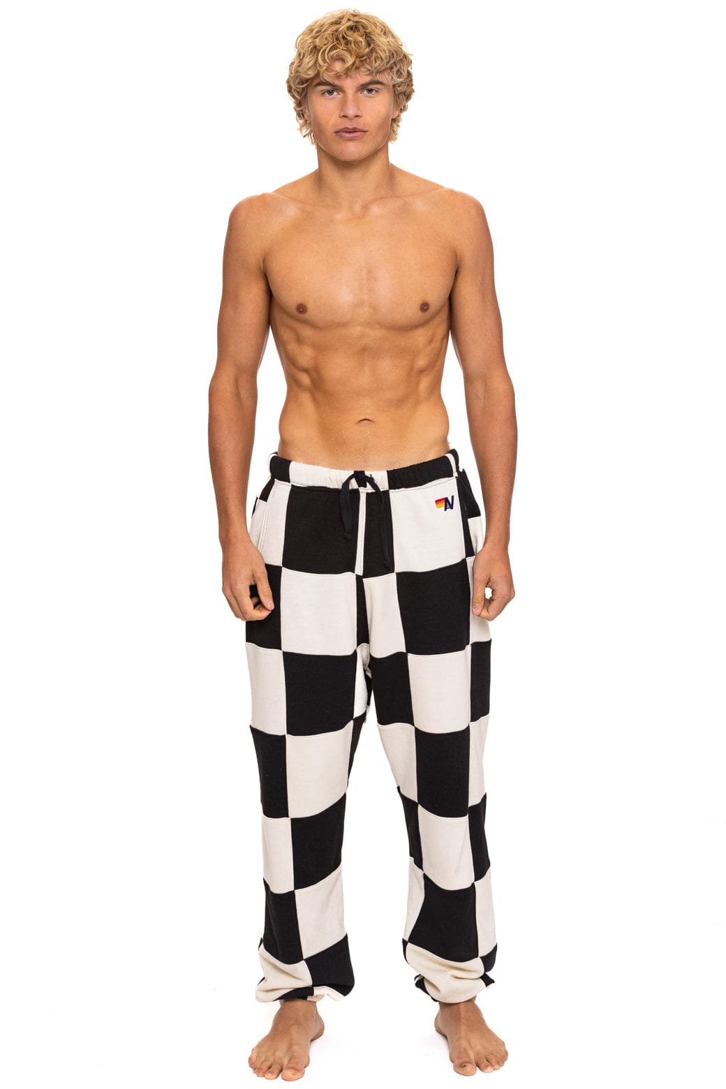 Retro CHECK QUILTED SWEATPANTS - VINTAGE WHITE BLACK