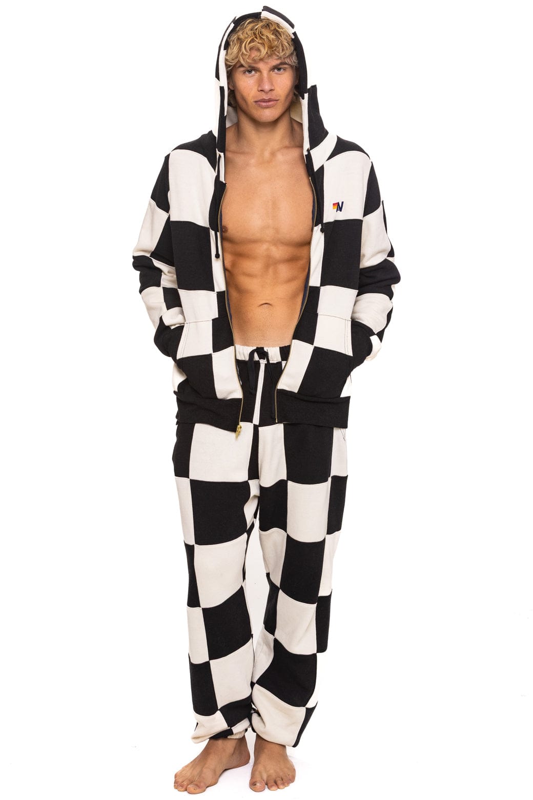 Retro CHECK QUILTED SWEATPANTS - VINTAGE WHITE BLACK
