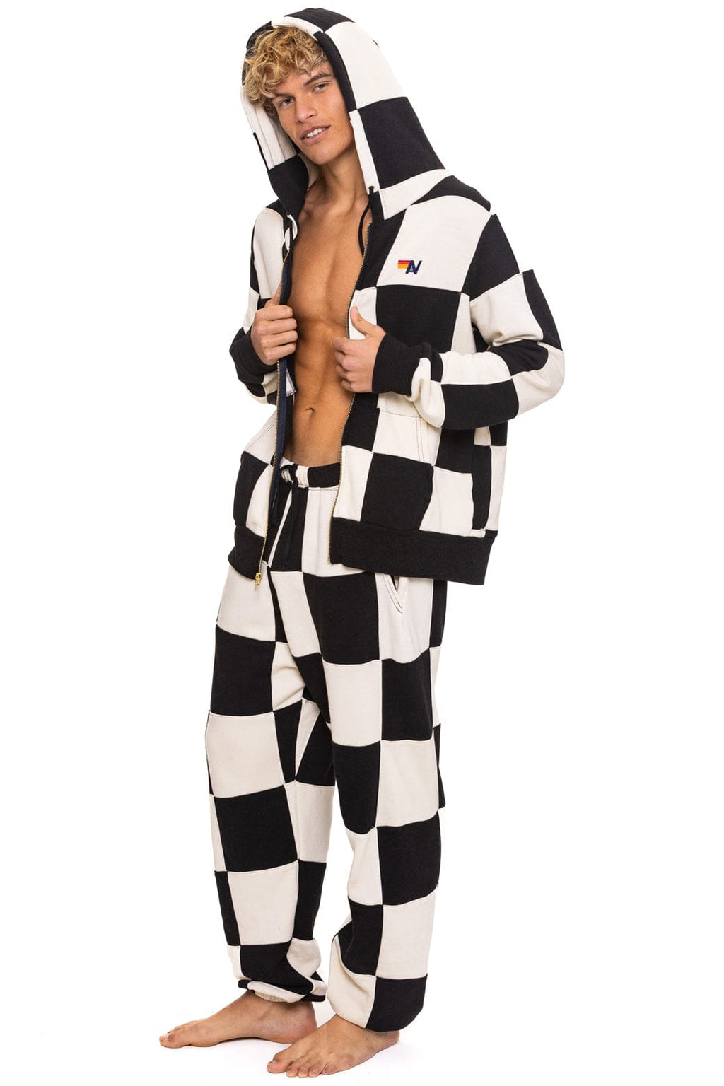 Retro CHECK QUILTED SWEATPANTS - VINTAGE WHITE BLACK