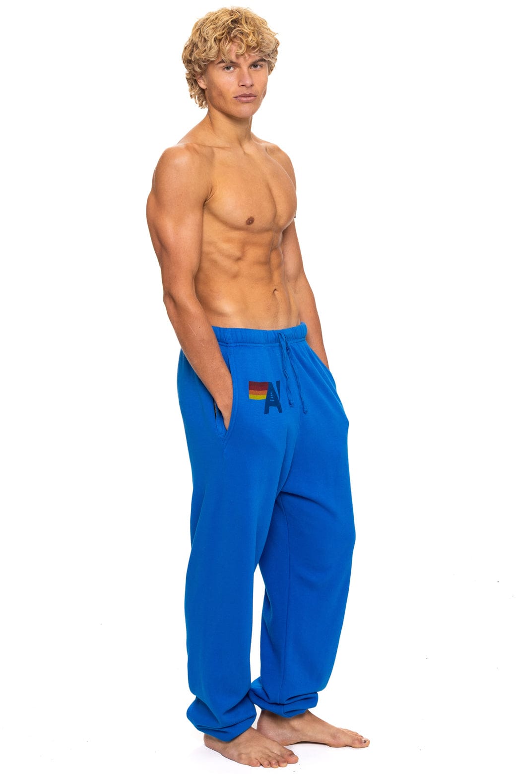 Retro LOGO PRINT UNISEX SWEATPANTS - ADVENTURE BLUE