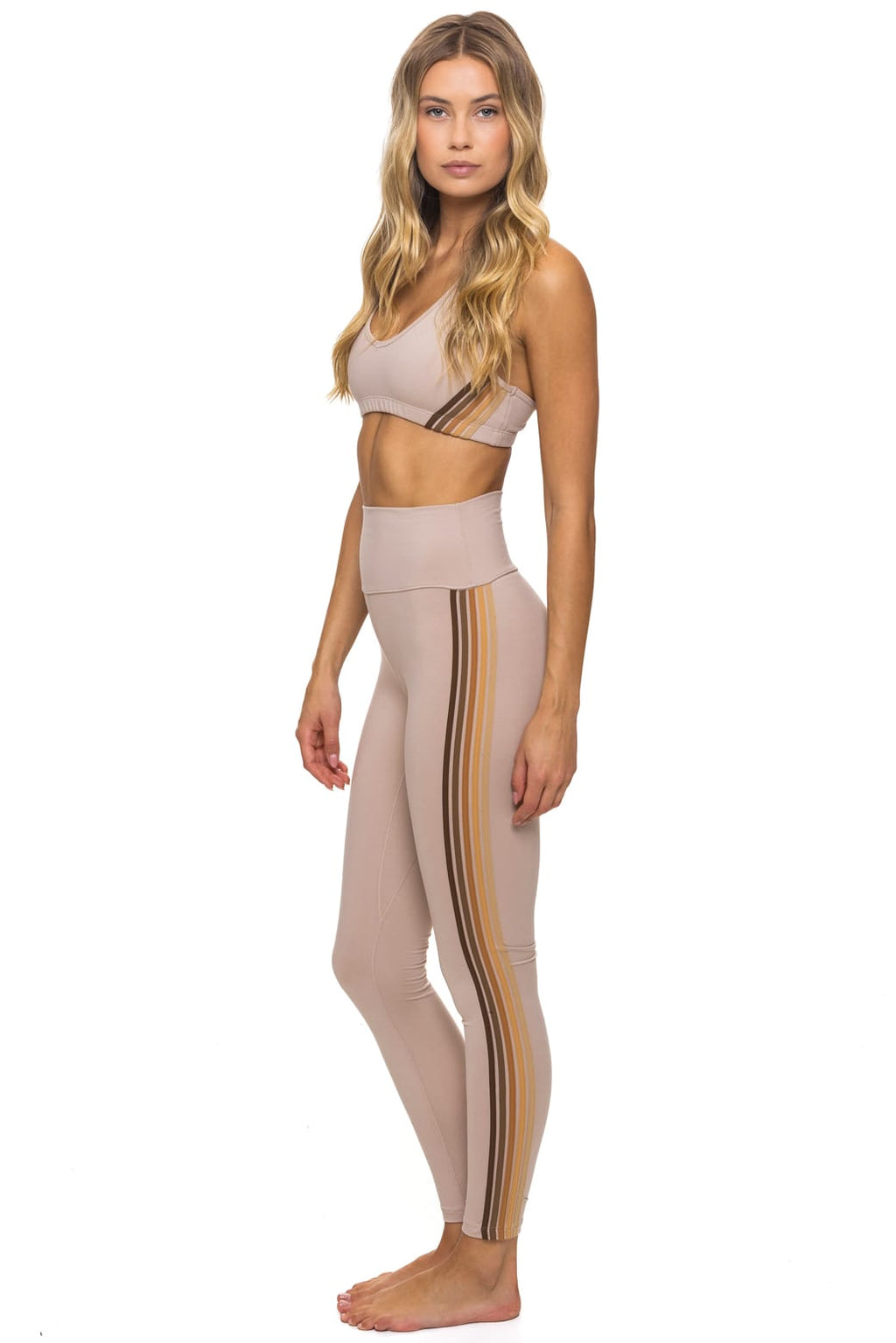 FULL LENGTH HI-RISE 5 STRIPE LEGGINGS - SAND // ESPRESSO