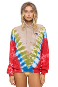 Retro HAND DYED V RELAXED PULLOVER HOODIE - TIE DYE SAND BLUE RED