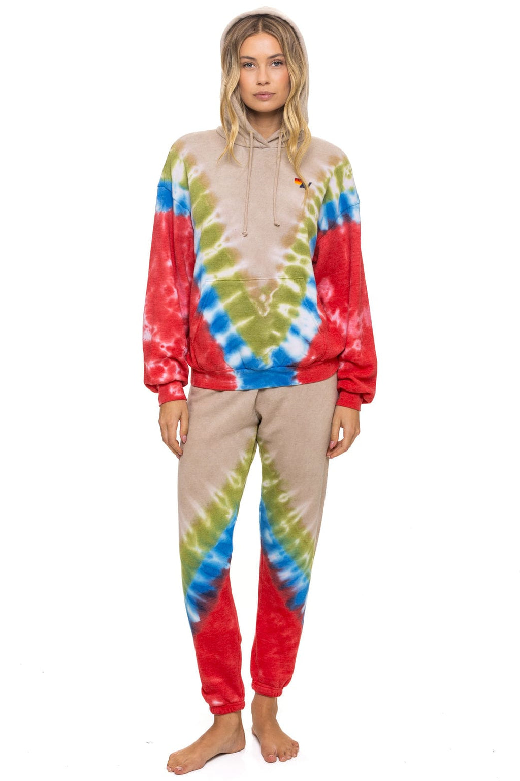 Retro HAND DYED V SWEATPANTS - TIE DYE SAND BLUE RED