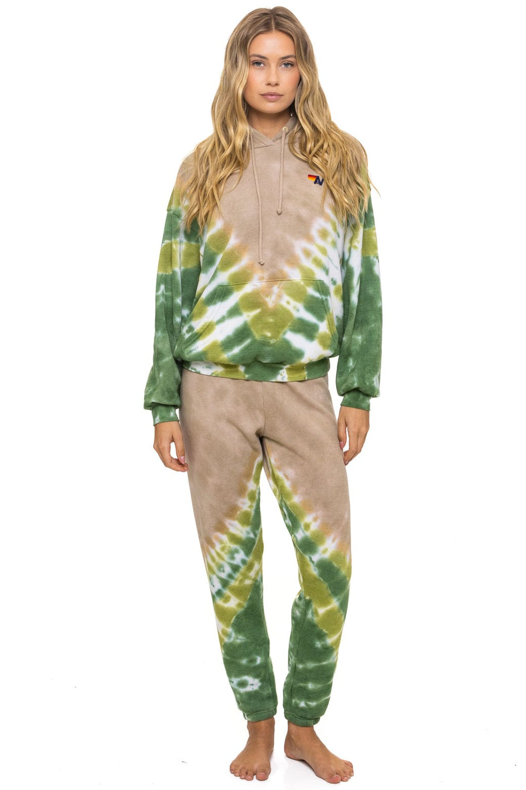 Retro HAND DYED V RELAXED PULLOVER HOODIE - TIE DYE SAND JUNGLE
