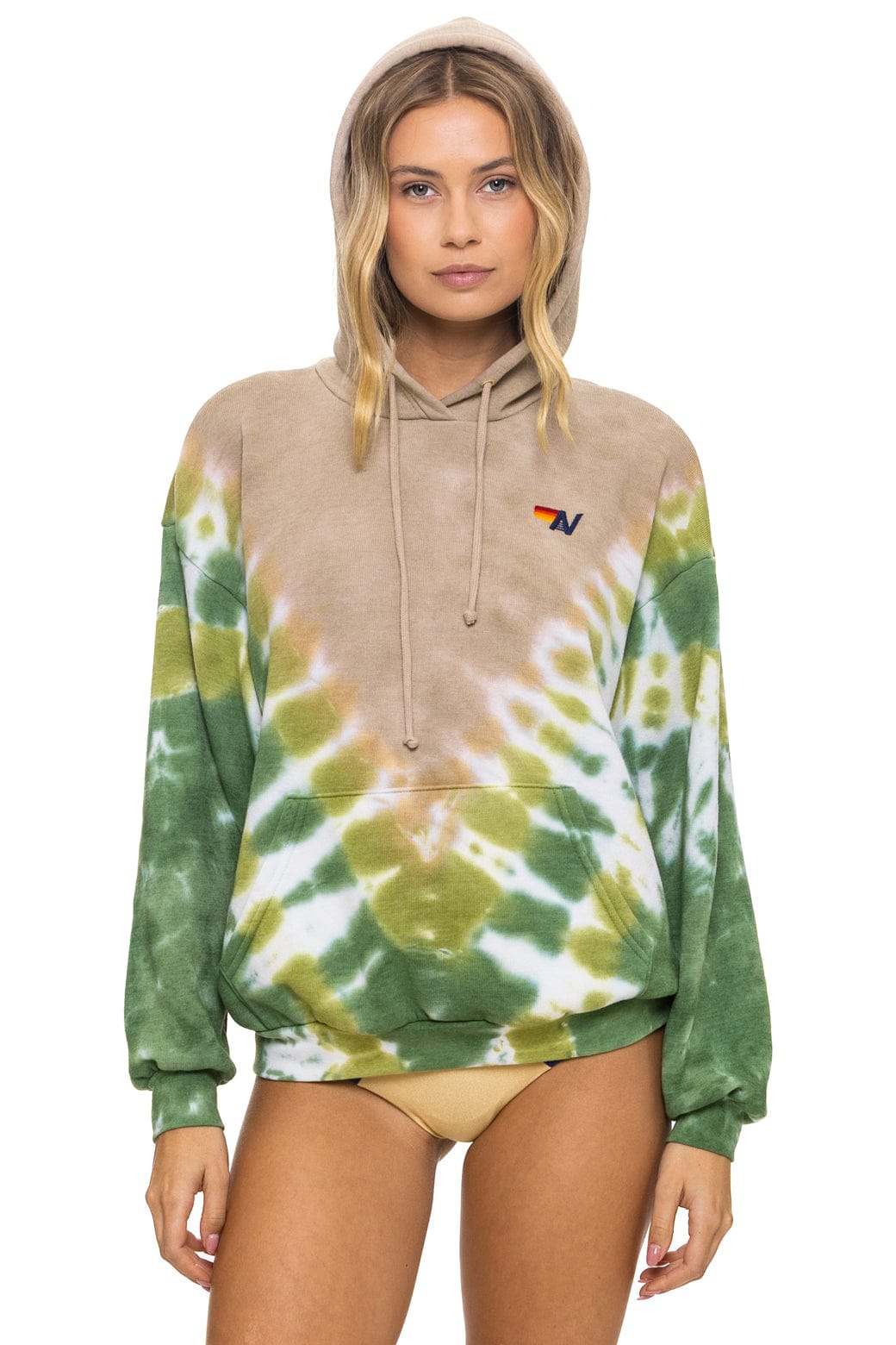 Retro HAND DYED V RELAXED PULLOVER HOODIE - TIE DYE SAND JUNGLE