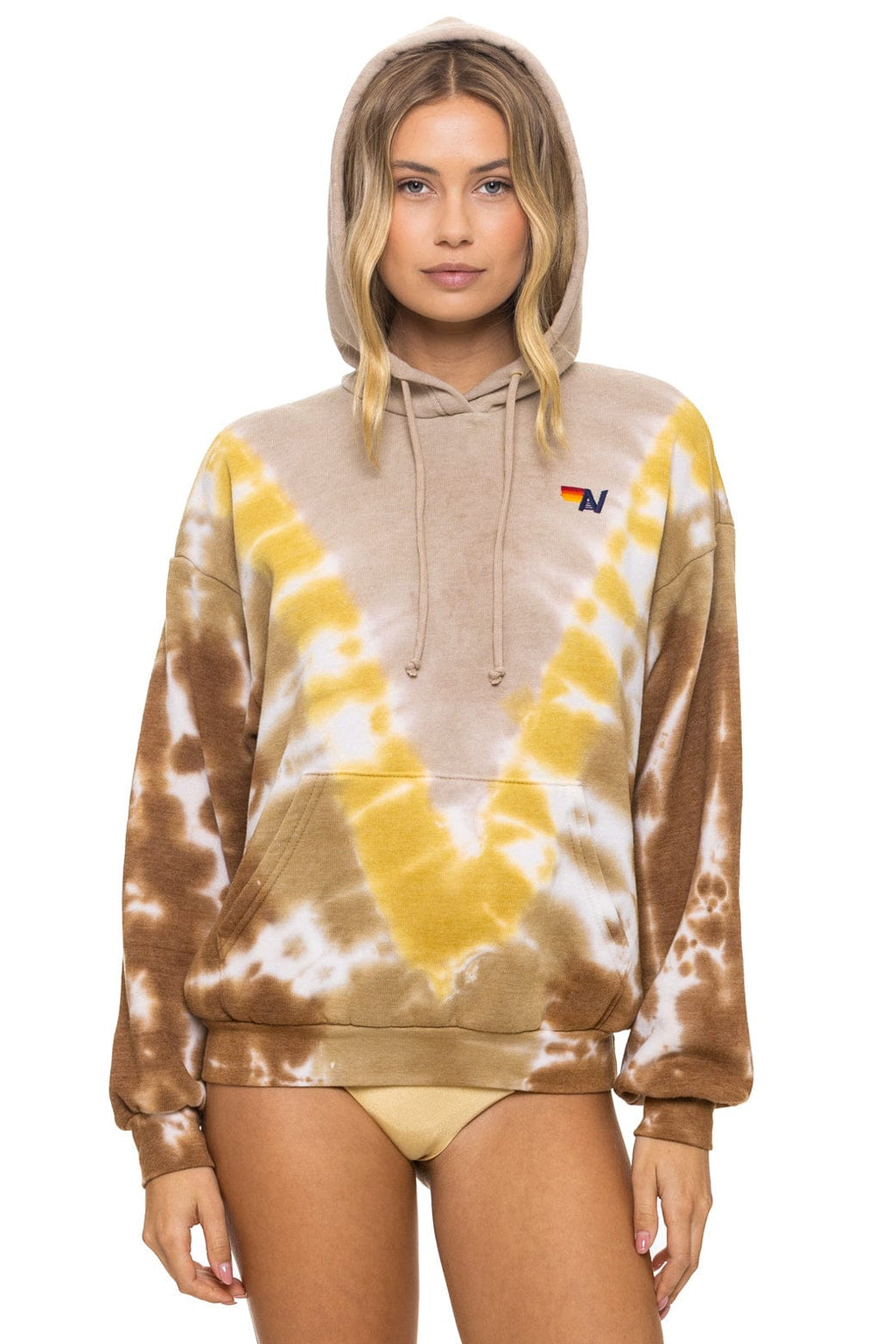 Retro HAND DYED V RELAXED PULLOVER HOODIE - TIE DYE SAND CINNAMON