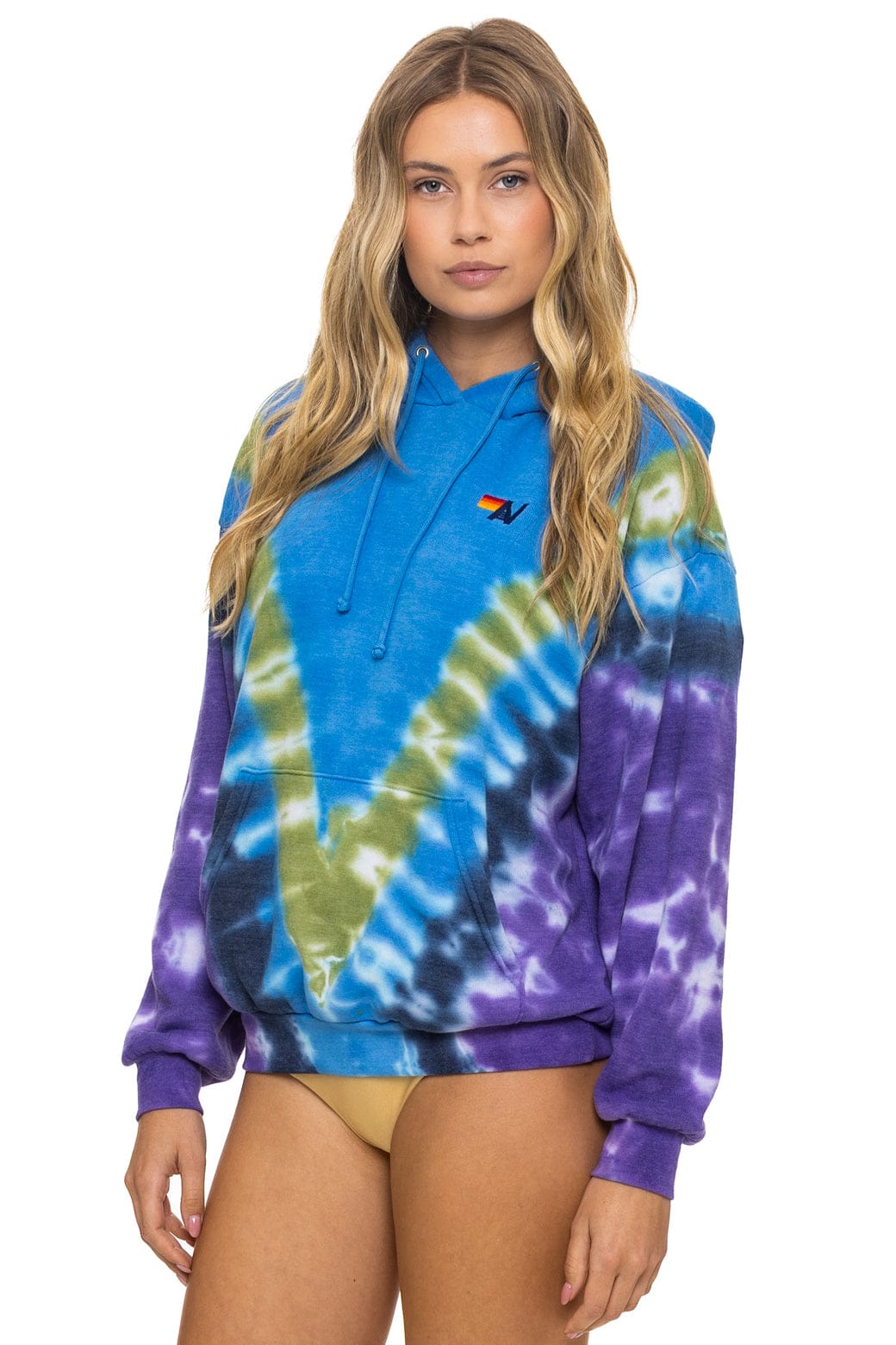 Retro HAND DYED V RELAXED PULLOVER HOODIE - TIE DYE OCEAN PURPLE