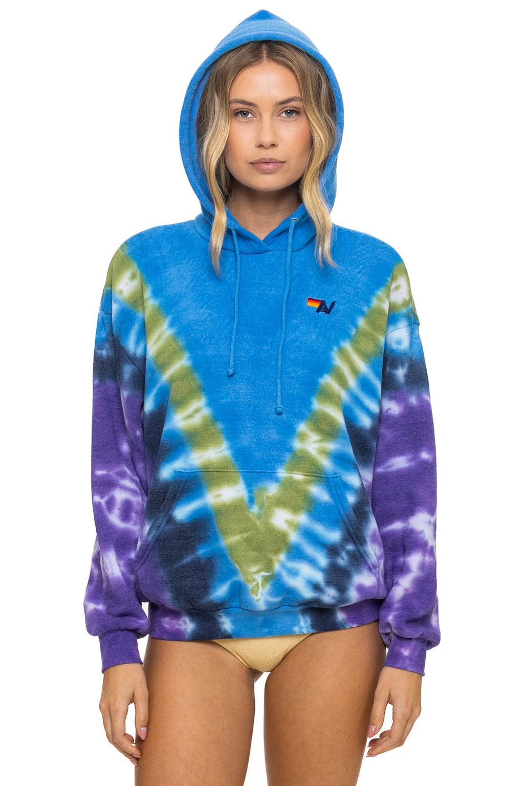 Retro HAND DYED V RELAXED PULLOVER HOODIE - TIE DYE OCEAN PURPLE