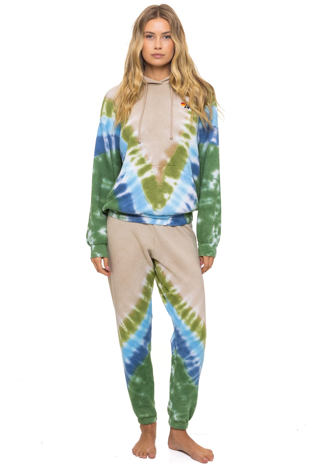 Retro HAND DYED V SWEATPANTS - TIE DYE SAND BLUE GREEN