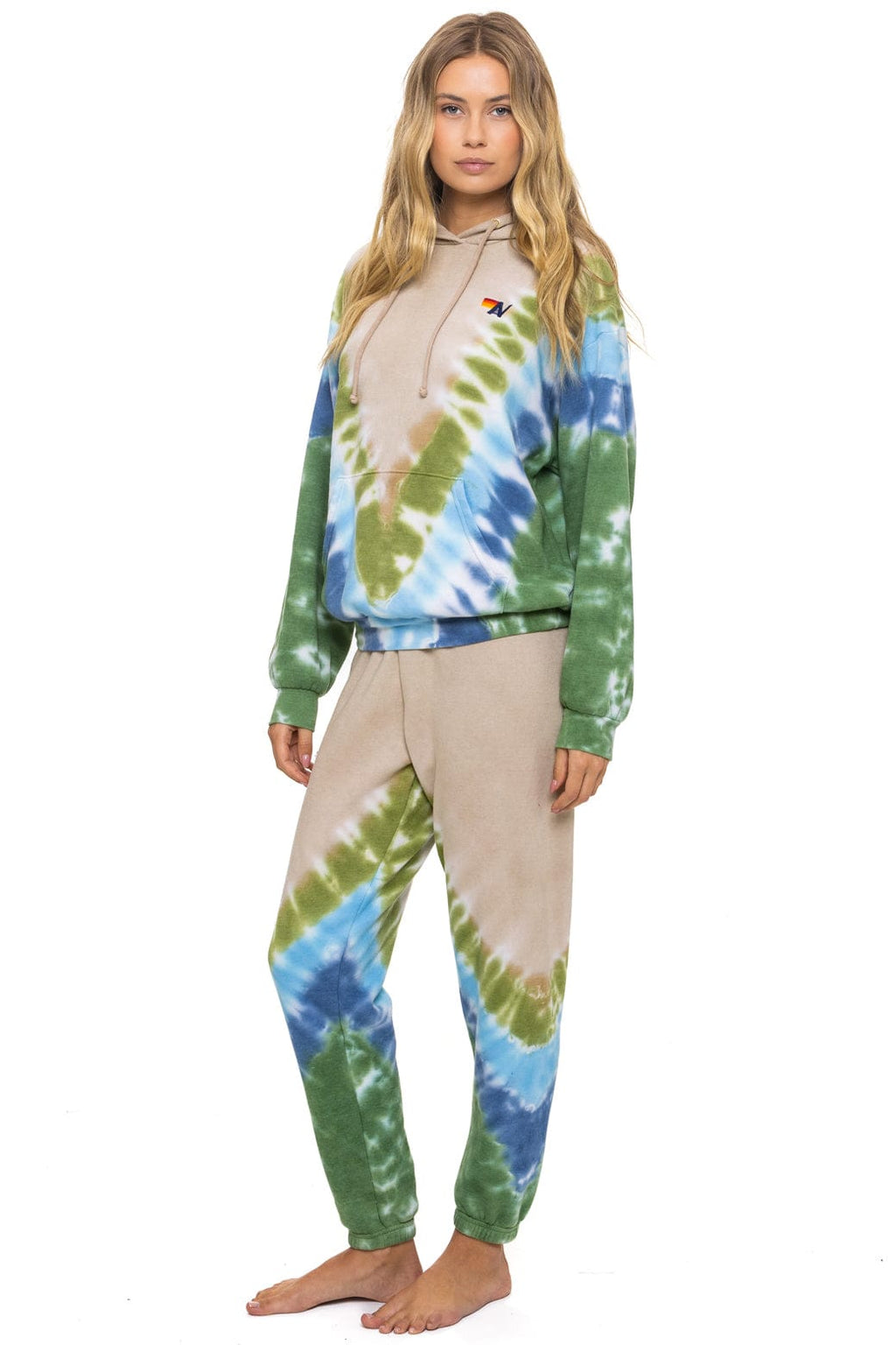Retro HAND DYED V SWEATPANTS - TIE DYE SAND BLUE GREEN