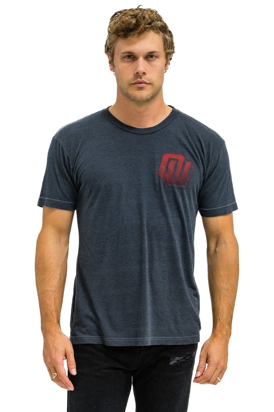 Retro UNIVERSITY OF OKLAHOMA BOLT CREW TEE SHIRT - CHARCOAL