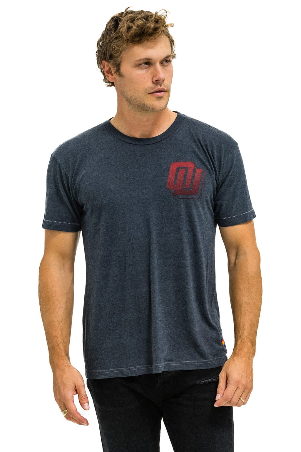 Retro UNIVERSITY OF OKLAHOMA BOLT CREW TEE SHIRT - CHARCOAL
