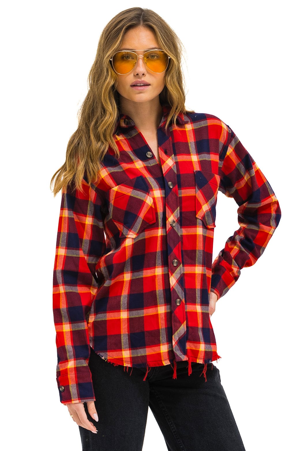 Retro PLAID FLANNEL LIGHT WEIGHT UNISEX WESTERN SHIRT - RUGBY PLAID