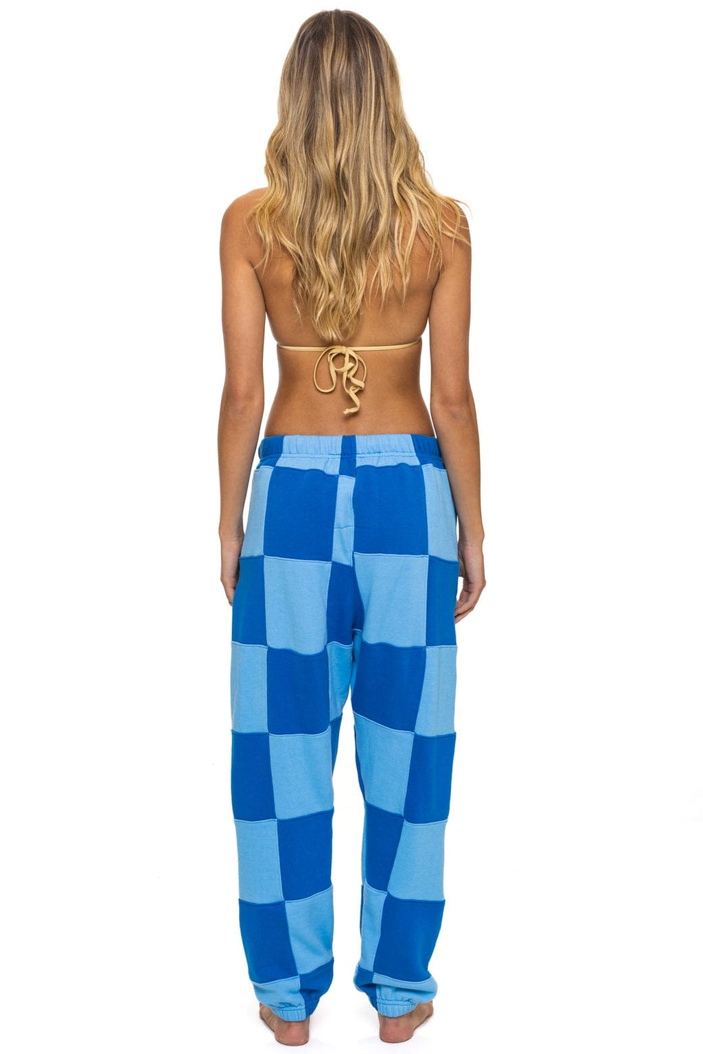 Retro CHECK QUILTED SWEATPANTS - SKY ADVENTURE BLUE