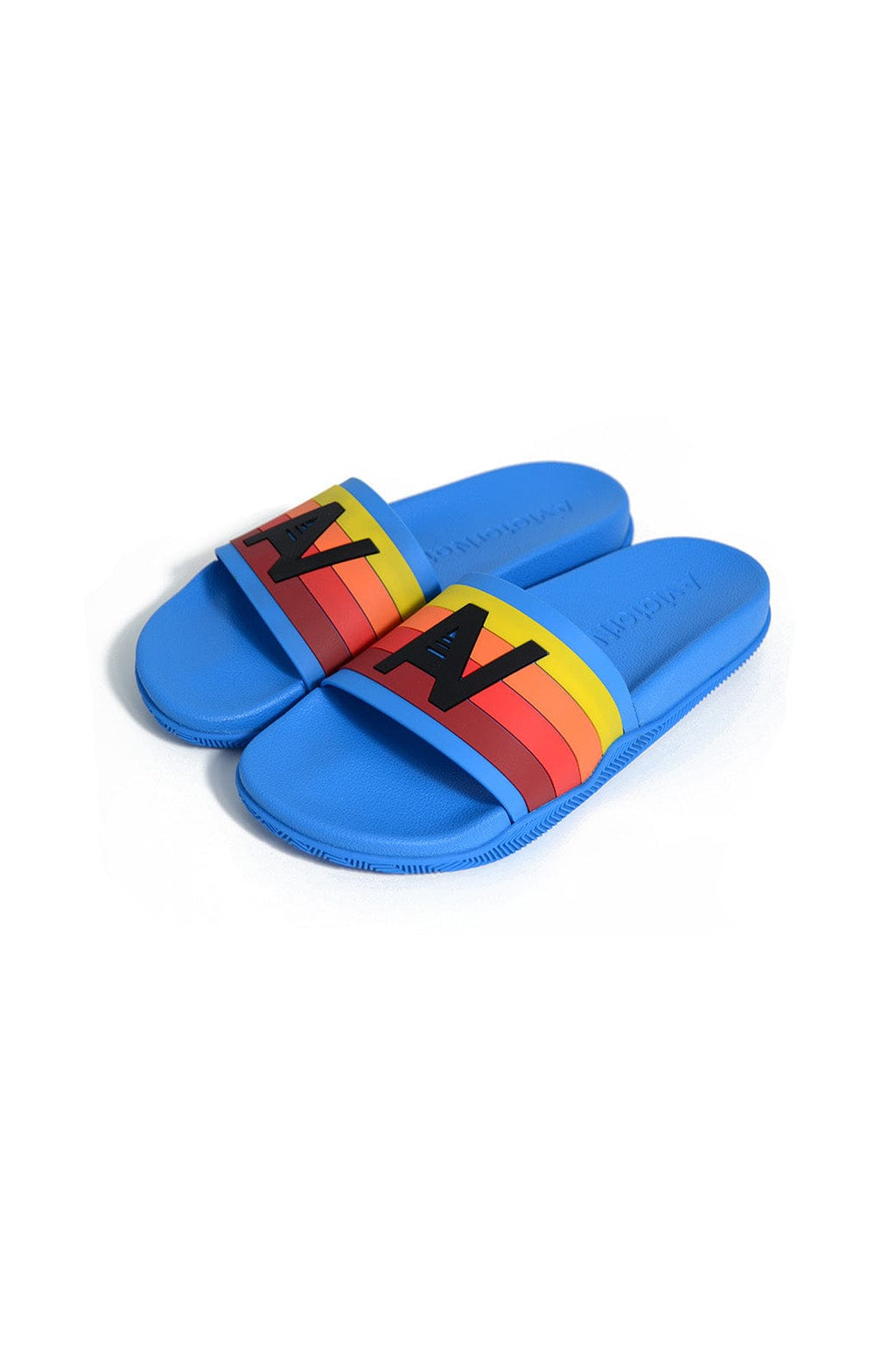 Retro AVIATOR NATION LOGO RAINBOW 4 STRIPE SLIDES - OCEAN BLUE
