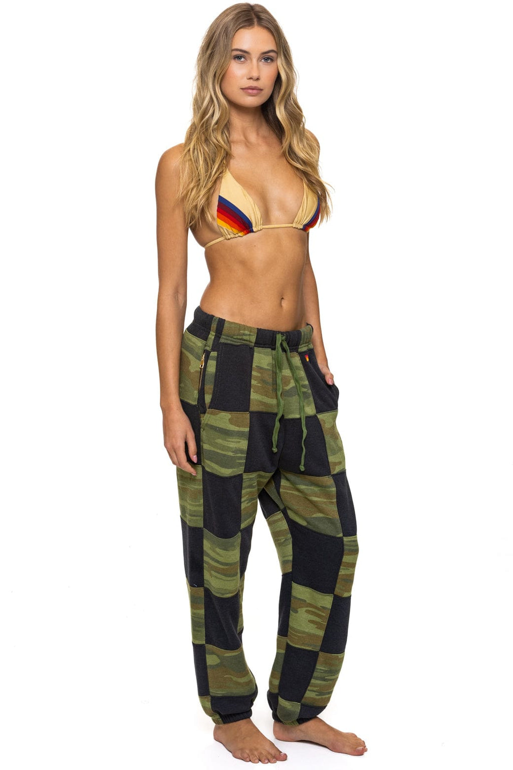 Retro CHECK QUILTED SWEATPANTS - SMOKE CAMO