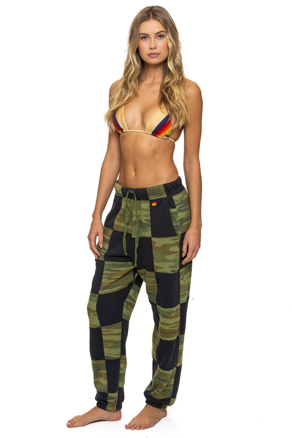 Retro CHECK QUILTED SWEATPANTS - SMOKE CAMO