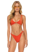 Retro SPARKLE RIVIERA KNOT FRONT TOP BIKINI TOP - HOT CORAL