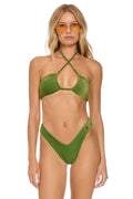 Retro SPARKLE ST TROPEZ BANDEAU HALTER BIKINI TOP - ARMY