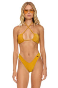 Retro SPARKLE ST TROPEZ BANDEAU HALTER BIKINI TOP - GOLD