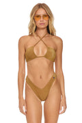 Retro SPARKLE ST TROPEZ SCRUNCH CHEEKY BIKINI BOTTOMS - MOCHA