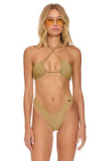 Retro SPARKLE ST TROPEZ BANDEAU HALTER BIKINI TOP - SAND