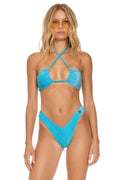 Retro SPARKLE ST TROPEZ BANDEAU HALTER BIKINI TOP - SKY