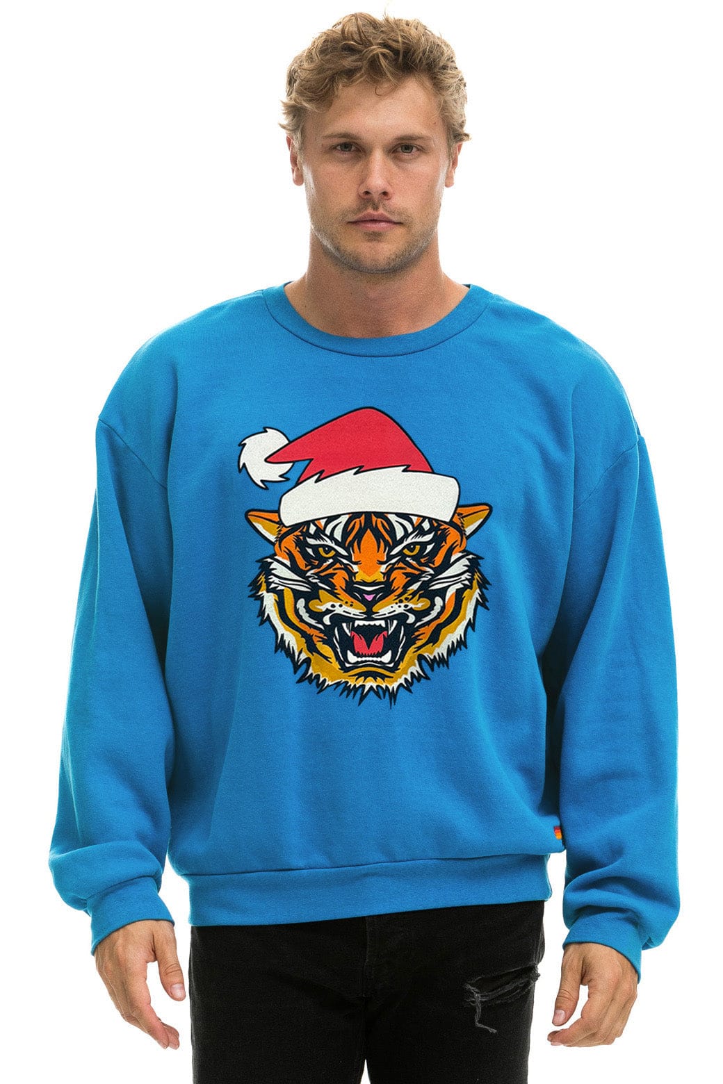Retro RELAXED SANTA TIGER SWEATSHIRT - COBALT