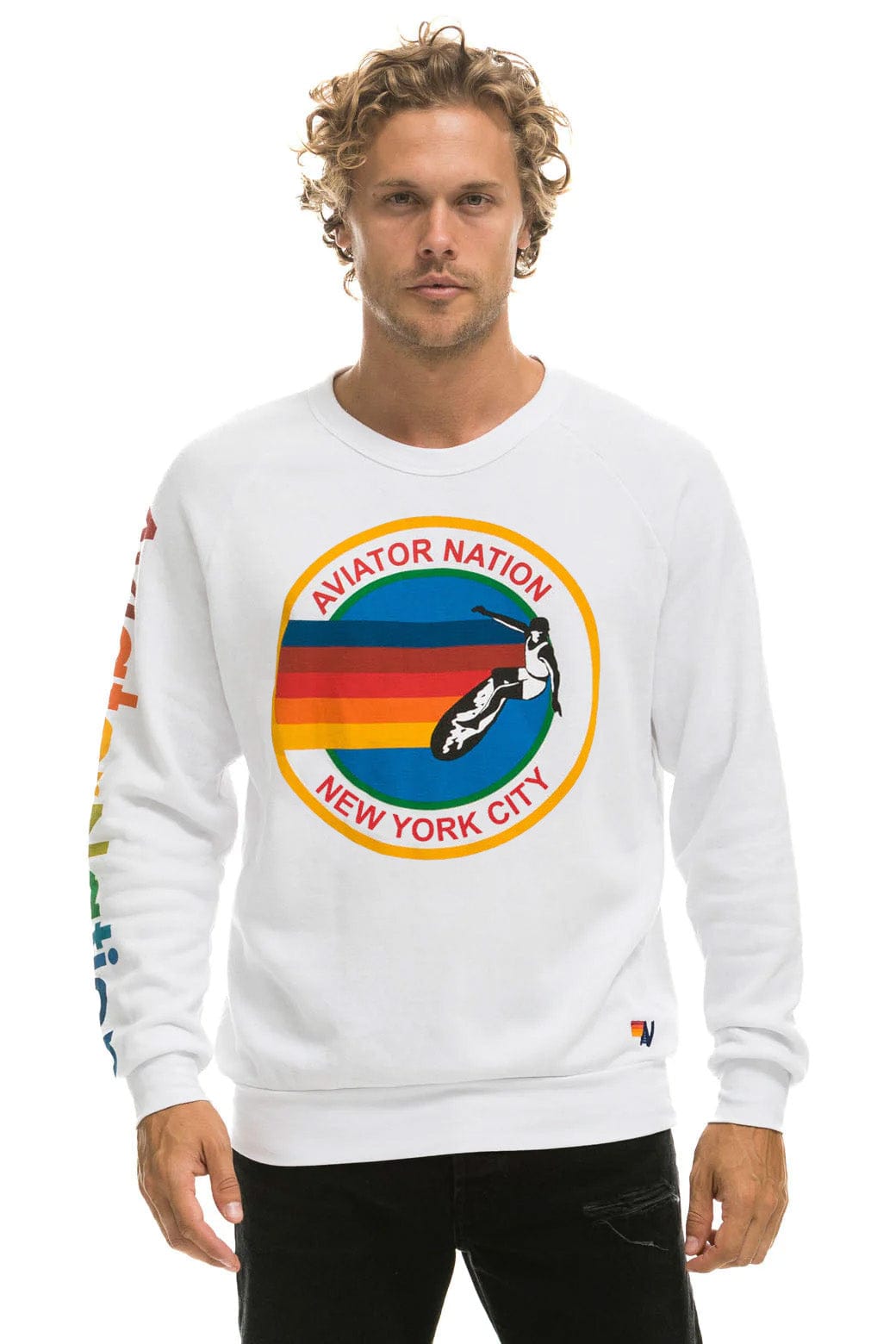 Retro AVIATOR NATION NEW YORK CITY CREW SWEATSHIRT - WHITE