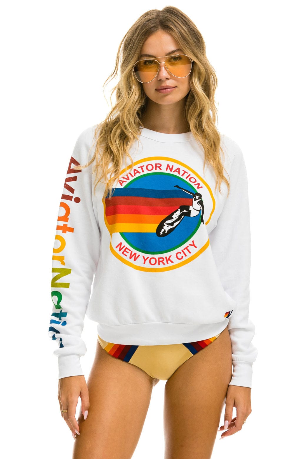 Retro AVIATOR NATION NEW YORK CITY CREW SWEATSHIRT - WHITE