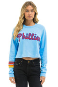 Retro PHILLIES RUGBY STITCH CROPPED CREW SWEATSHIRT - SKY