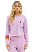 Retro BOLT RUGBY STITCH CROPPED CREW SWEATSHIRT - MAUVE MAGENTA ORANGE