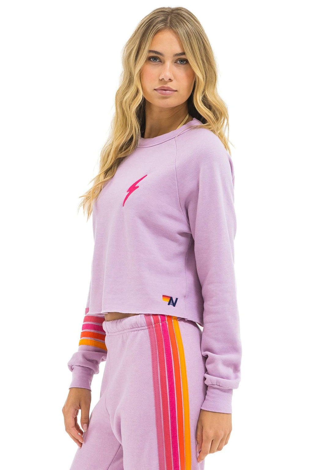 Retro BOLT RUGBY STITCH CROPPED CREW SWEATSHIRT - MAUVE MAGENTA ORANGE