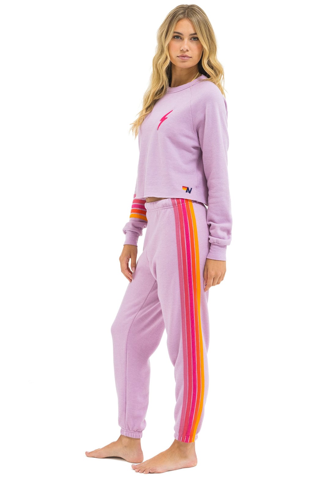 Retro BOLT RUGBY STITCH CROPPED CREW SWEATSHIRT - MAUVE MAGENTA ORANGE