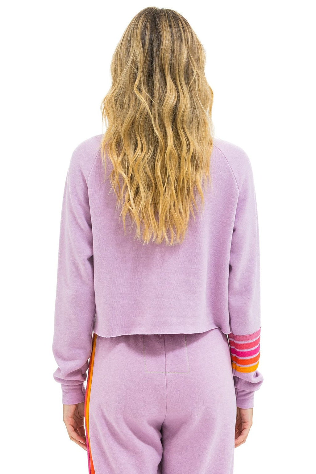 Retro BOLT RUGBY STITCH CROPPED CREW SWEATSHIRT - MAUVE MAGENTA ORANGE